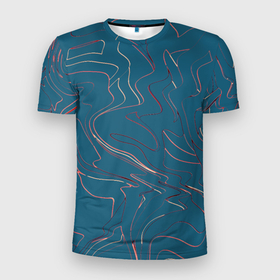 Мужская футболка 3D Slim с принтом Бирюзовый линии абстракция в Курске, 100% полиэстер с улучшенными характеристиками | приталенный силуэт, круглая горловина, широкие плечи, сужается к линии бедра | 