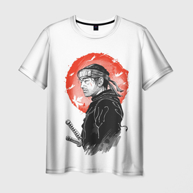 Мужская футболка 3D с принтом Самурай на фоне красного солнца в Кировске, 100% полиэфир | прямой крой, круглый вырез горловины, длина до линии бедер | Тематика изображения на принте: 
