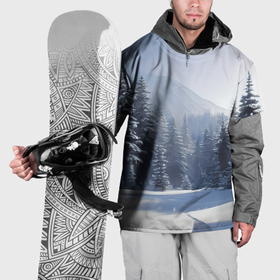 Накидка на куртку 3D с принтом Снежная тайга в Тюмени, 100% полиэстер |  | 