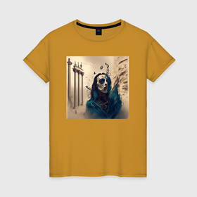 Женская футболка хлопок с принтом Фантазия в стиле Сальвадора Дали   нейросеть в Екатеринбурге, 100% хлопок | прямой крой, круглый вырез горловины, длина до линии бедер, слегка спущенное плечо | Тематика изображения на принте: 