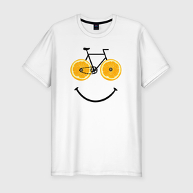 Мужская футболка хлопок Slim с принтом Апельсиновое лето с велосипедом в Тюмени, 92% хлопок, 8% лайкра | приталенный силуэт, круглый вырез ворота, длина до линии бедра, короткий рукав | 
