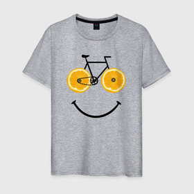 Мужская футболка хлопок с принтом Апельсиновое лето с велосипедом в Тюмени, 100% хлопок | прямой крой, круглый вырез горловины, длина до линии бедер, слегка спущенное плечо. | 