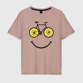 Мужская футболка хлопок Oversize с принтом Лимонное лето с велосипедом в Екатеринбурге, 100% хлопок | свободный крой, круглый ворот, “спинка” длиннее передней части | 