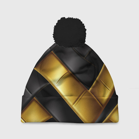 Шапка 3D c помпоном с принтом gold black luxury в Белгороде, 100% полиэстер | универсальный размер, печать по всей поверхности изделия | Тематика изображения на принте: 