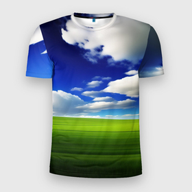 Мужская футболка 3D Slim с принтом windows пейзаж в Курске, 100% полиэстер с улучшенными характеристиками | приталенный силуэт, круглая горловина, широкие плечи, сужается к линии бедра | 