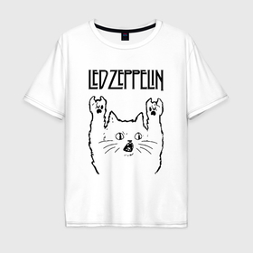 Мужская футболка хлопок Oversize с принтом Led Zeppelin   rock cat в Белгороде, 100% хлопок | свободный крой, круглый ворот, “спинка” длиннее передней части | Тематика изображения на принте: 