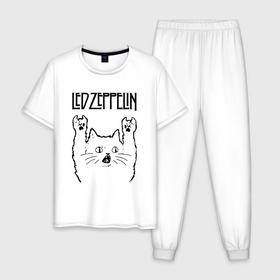 Мужская пижама хлопок с принтом Led Zeppelin   rock cat в Курске, 100% хлопок | брюки и футболка прямого кроя, без карманов, на брюках мягкая резинка на поясе и по низу штанин
 | 