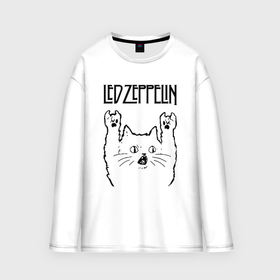 Мужской лонгслив oversize хлопок с принтом Led Zeppelin   rock cat ,  |  | 