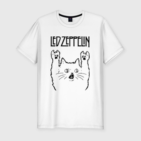 Мужская футболка хлопок Slim с принтом Led Zeppelin   rock cat в Белгороде, 92% хлопок, 8% лайкра | приталенный силуэт, круглый вырез ворота, длина до линии бедра, короткий рукав | 