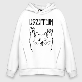 Мужское худи Oversize хлопок с принтом Led Zeppelin   rock cat в Белгороде, френч-терри — 70% хлопок, 30% полиэстер. Мягкий теплый начес внутри —100% хлопок | боковые карманы, эластичные манжеты и нижняя кромка, капюшон на магнитной кнопке | 