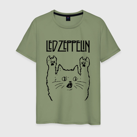 Мужская футболка хлопок с принтом Led Zeppelin   rock cat в Санкт-Петербурге, 100% хлопок | прямой крой, круглый вырез горловины, длина до линии бедер, слегка спущенное плечо. | 
