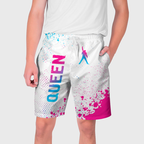 Мужские шорты 3D с принтом Queen neon gradient style: надпись, символ в Курске,  полиэстер 100% | прямой крой, два кармана без застежек по бокам. Мягкая трикотажная резинка на поясе, внутри которой широкие завязки. Длина чуть выше колен | 