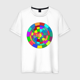 Мужская футболка хлопок с принтом Круг спектр из прямоугольников в Новосибирске, 100% хлопок | прямой крой, круглый вырез горловины, длина до линии бедер, слегка спущенное плечо. | 