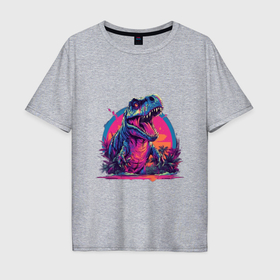 Мужская футболка хлопок Oversize с принтом Динозав T rex в Тюмени, 100% хлопок | свободный крой, круглый ворот, “спинка” длиннее передней части | Тематика изображения на принте: 