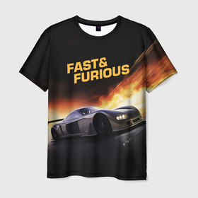 Мужская футболка 3D с принтом Fast and Furious в Белгороде, 100% полиэфир | прямой крой, круглый вырез горловины, длина до линии бедер | 