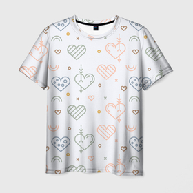 Мужская футболка 3D с принтом Lovely hearts в Новосибирске, 100% полиэфир | прямой крой, круглый вырез горловины, длина до линии бедер | 