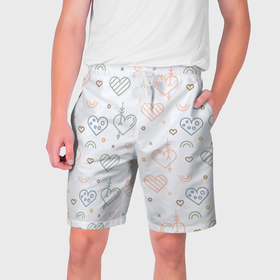 Мужские шорты 3D с принтом Lovely hearts ,  полиэстер 100% | прямой крой, два кармана без застежек по бокам. Мягкая трикотажная резинка на поясе, внутри которой широкие завязки. Длина чуть выше колен | 