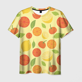 Мужская футболка 3D с принтом Цитрусовый рай , 100% полиэфир | прямой крой, круглый вырез горловины, длина до линии бедер | 