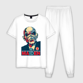 Мужская пижама хлопок с принтом Bald iron maiden в Екатеринбурге, 100% хлопок | брюки и футболка прямого кроя, без карманов, на брюках мягкая резинка на поясе и по низу штанин
 | 