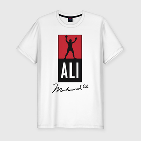 Мужская футболка хлопок Slim с принтом Muhammad Ali boxer в Курске, 92% хлопок, 8% лайкра | приталенный силуэт, круглый вырез ворота, длина до линии бедра, короткий рукав | 