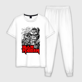 Мужская пижама хлопок с принтом Iron Maiden eyes в Курске, 100% хлопок | брюки и футболка прямого кроя, без карманов, на брюках мягкая резинка на поясе и по низу штанин
 | 