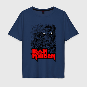 Мужская футболка хлопок Oversize с принтом Iron Maiden eyes в Петрозаводске, 100% хлопок | свободный крой, круглый ворот, “спинка” длиннее передней части | 