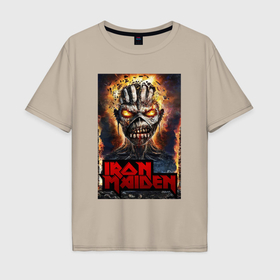 Мужская футболка хлопок Oversize с принтом Iron evil head в Екатеринбурге, 100% хлопок | свободный крой, круглый ворот, “спинка” длиннее передней части | 