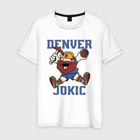Мужская футболка хлопок с принтом Denver Jokic в Курске, 100% хлопок | прямой крой, круглый вырез горловины, длина до линии бедер, слегка спущенное плечо. | 