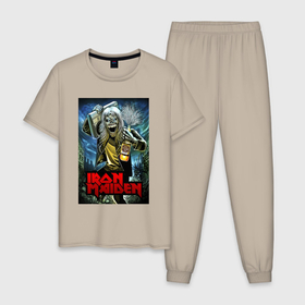 Мужская пижама хлопок с принтом Drunk Iron Maiden в Екатеринбурге, 100% хлопок | брюки и футболка прямого кроя, без карманов, на брюках мягкая резинка на поясе и по низу штанин
 | 