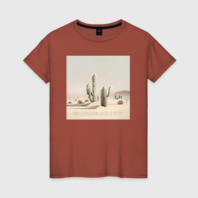 Женская футболка хлопок с принтом Кактусы в пустыне   минимализм   нейросеть в Кировске, 100% хлопок | прямой крой, круглый вырез горловины, длина до линии бедер, слегка спущенное плечо | 