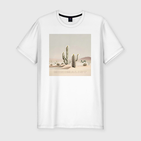 Мужская футболка хлопок Slim с принтом Кактусы в пустыне   минимализм   нейросеть в Санкт-Петербурге, 92% хлопок, 8% лайкра | приталенный силуэт, круглый вырез ворота, длина до линии бедра, короткий рукав | 