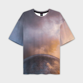 Мужская футболка oversize 3D с принтом Часть металлической планеты и туман в Новосибирске,  |  | 