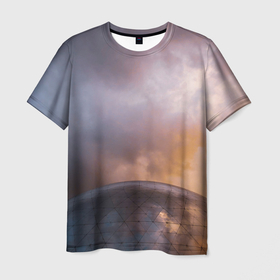 Мужская футболка 3D с принтом Часть металлической планеты и туман , 100% полиэфир | прямой крой, круглый вырез горловины, длина до линии бедер | 
