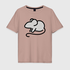 Мужская футболка хлопок Oversize с принтом Минималистичная мышка в Курске, 100% хлопок | свободный крой, круглый ворот, “спинка” длиннее передней части | 