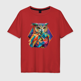 Мужская футболка хлопок Oversize с принтом Красочная сова в стиле геометрия   нейросеть в Курске, 100% хлопок | свободный крой, круглый ворот, “спинка” длиннее передней части | 