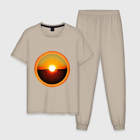 Мужская пижама хлопок с принтом Закатное солнце в медальоне в Екатеринбурге, 100% хлопок | брюки и футболка прямого кроя, без карманов, на брюках мягкая резинка на поясе и по низу штанин
 | Тематика изображения на принте: 