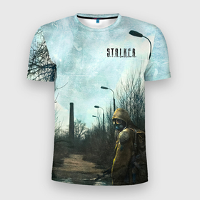 Мужская футболка 3D Slim с принтом Stalker одиночка на дороге в Тюмени, 100% полиэстер с улучшенными характеристиками | приталенный силуэт, круглая горловина, широкие плечи, сужается к линии бедра | 