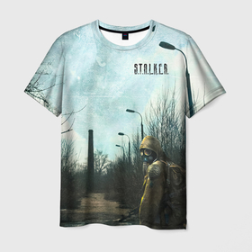 Мужская футболка 3D с принтом Stalker одиночка на дороге в Курске, 100% полиэфир | прямой крой, круглый вырез горловины, длина до линии бедер | 