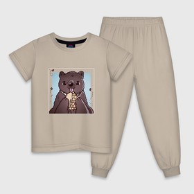 Детская пижама хлопок с принтом Медведь и пчёлы , 100% хлопок |  брюки и футболка прямого кроя, без карманов, на брюках мягкая резинка на поясе и по низу штанин
 | Тематика изображения на принте: 