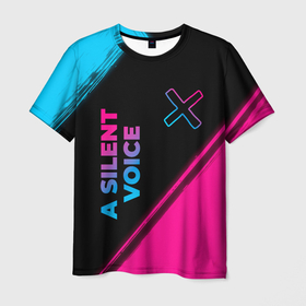Мужская футболка 3D с принтом A Silent Voice   neon gradient: надпись, символ , 100% полиэфир | прямой крой, круглый вырез горловины, длина до линии бедер | Тематика изображения на принте: 