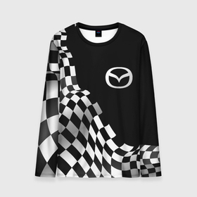Мужской лонгслив 3D с принтом Mazda racing flag в Кировске, 100% полиэстер | длинные рукава, круглый вырез горловины, полуприлегающий силуэт | 