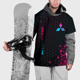 Накидка на куртку 3D с принтом Mitsubishi   neon gradient: надпись, символ в Тюмени, 100% полиэстер |  | Тематика изображения на принте: 