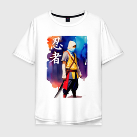 Мужская футболка хлопок Oversize с принтом Ниндзя   иероглифы   живопись в Санкт-Петербурге, 100% хлопок | свободный крой, круглый ворот, “спинка” длиннее передней части | 
