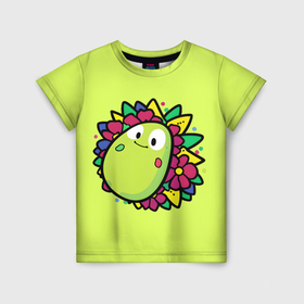 Детская футболка 3D с принтом милое авокадо в цветах в Санкт-Петербурге, 100% гипоаллергенный полиэфир | прямой крой, круглый вырез горловины, длина до линии бедер, чуть спущенное плечо, ткань немного тянется | Тематика изображения на принте: 