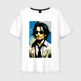 Мужская футболка хлопок Oversize с принтом Johnny Depp  celebrity в Петрозаводске, 100% хлопок | свободный крой, круглый ворот, “спинка” длиннее передней части | Тематика изображения на принте: 