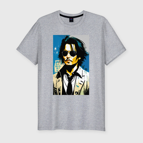 Мужская футболка хлопок Slim с принтом Johnny Depp  celebrity в Кировске, 92% хлопок, 8% лайкра | приталенный силуэт, круглый вырез ворота, длина до линии бедра, короткий рукав | 