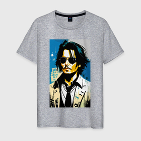 Мужская футболка хлопок с принтом Johnny Depp  celebrity в Новосибирске, 100% хлопок | прямой крой, круглый вырез горловины, длина до линии бедер, слегка спущенное плечо. | 