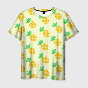 Мужская футболка 3D с принтом Летние ананасы в Екатеринбурге, 100% полиэфир | прямой крой, круглый вырез горловины, длина до линии бедер | 