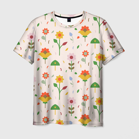 Мужская футболка 3D с принтом Pretty flowers в Кировске, 100% полиэфир | прямой крой, круглый вырез горловины, длина до линии бедер | Тематика изображения на принте: 