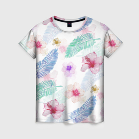 Женская футболка 3D с принтом Лилии и пёрышки в Тюмени, 100% полиэфир ( синтетическое хлопкоподобное полотно) | прямой крой, круглый вырез горловины, длина до линии бедер | 